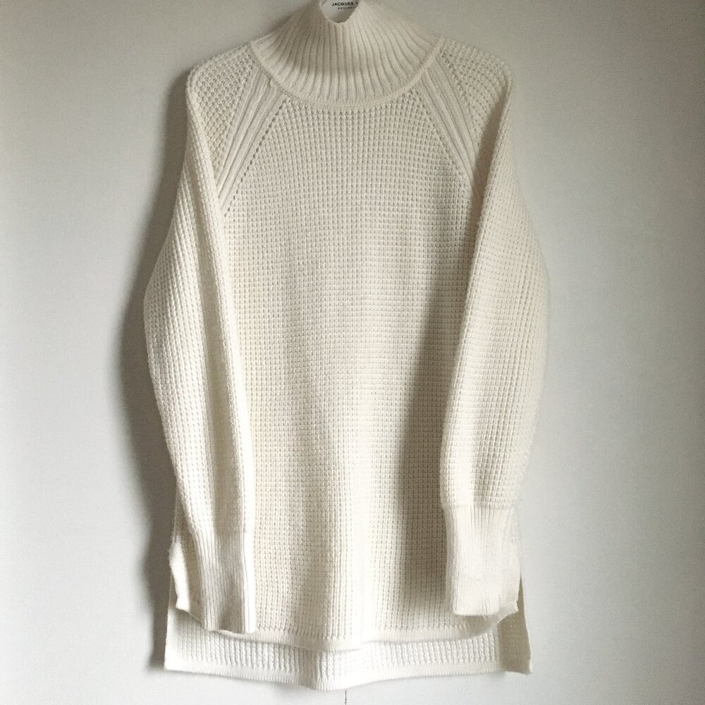 Banana Republic Ivory Wool Blend Oversized Turtleneck Sweater Side Slit M